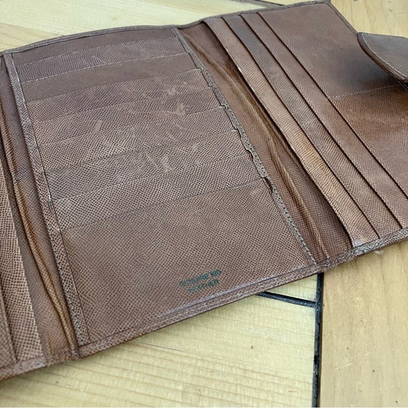 Birks Genuine Kid Leather Wallet Tan Tri-Fold Organizer Clutch Multi-Pocket - Picture 5 of 10